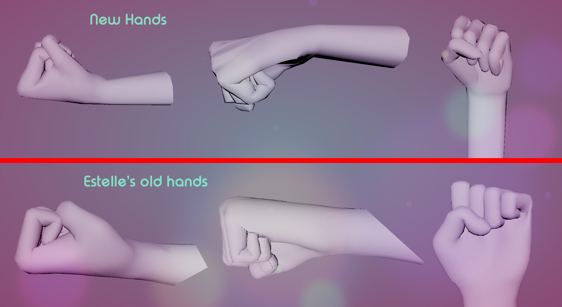 Side by side, new and old hand comparison.